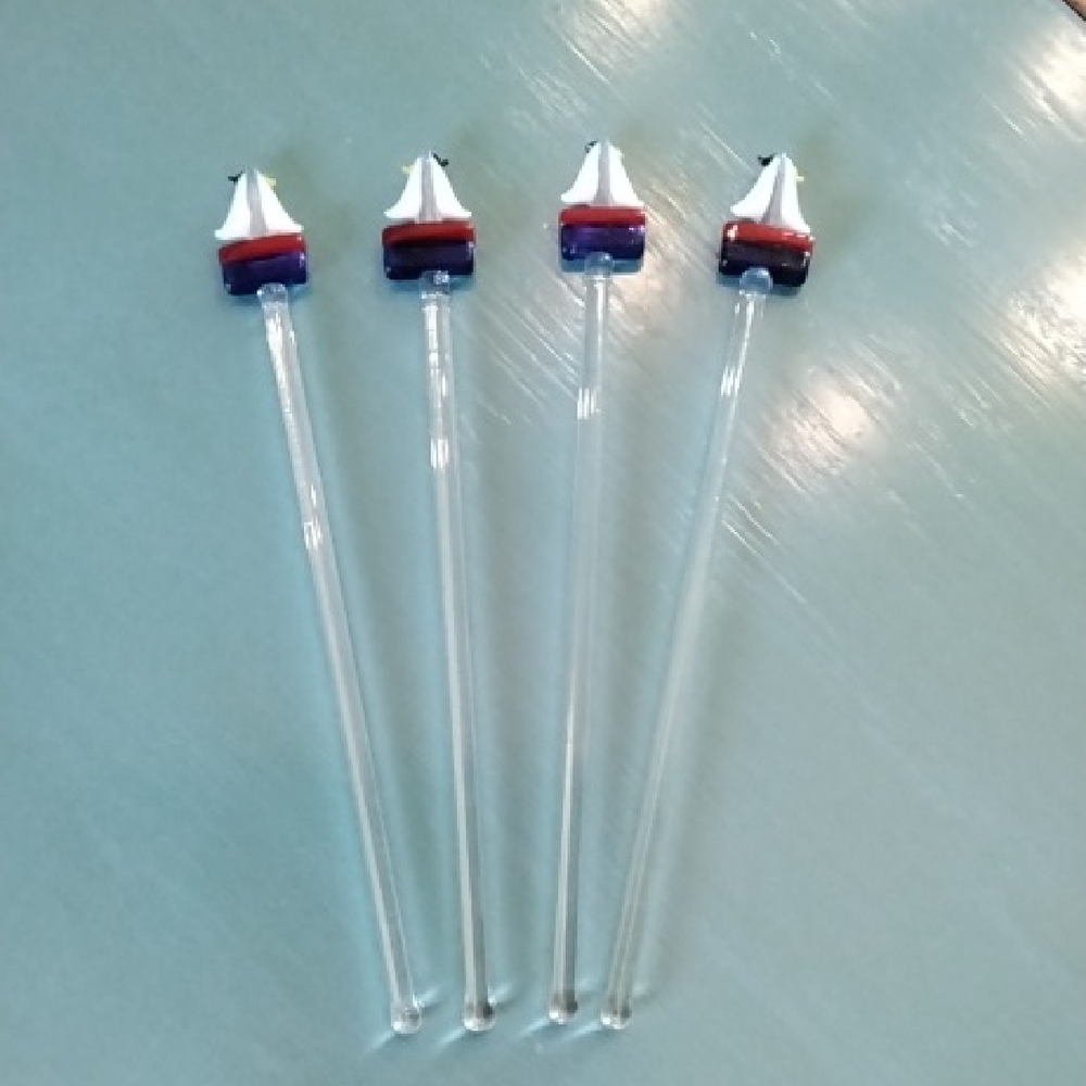 Vintage Hand Blown Nautical Sailboat Drink Stirrers - Set of 4